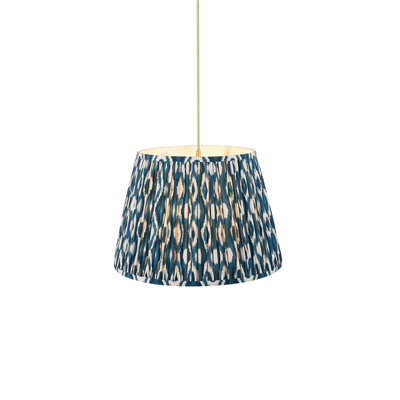 Elegant Brushed Brass Hanging Pendant Light with Marlin Blue Shade and Green Cable