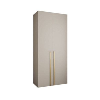 Elegant Cashmere Como 3 Hinged Door Wardrobe H2460mm W1100mm D500mm, Two Doors, Eight Shelves, Hanging Rail, Gold Vertical Handles