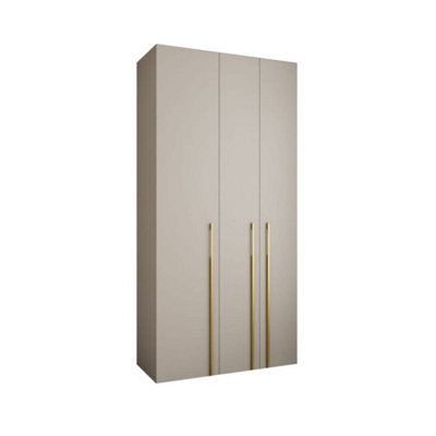 Elegant Cashmere Como 3 Hinged Door Wardrobe H2460mm W1200mm D500mm, Three Doors, Eight Shelves, Hanging Rail, Vertical Handles