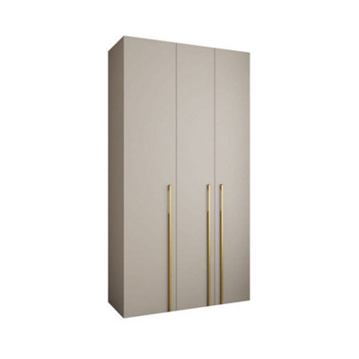 Elegant Cashmere Como 3 Hinged Door Wardrobe H2460mm W1300mm D500mm, Three Doors, Eight Shelves, Hanging Rail, Vertical Handles