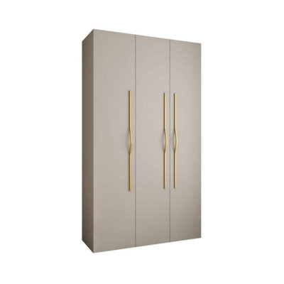 Elegant Cashmere Como 3 Hinged Door Wardrobe H2460mm W1400mm D500mm, Three Doors, Eleven Shelves, Two Hanging Rails, Gold Handles