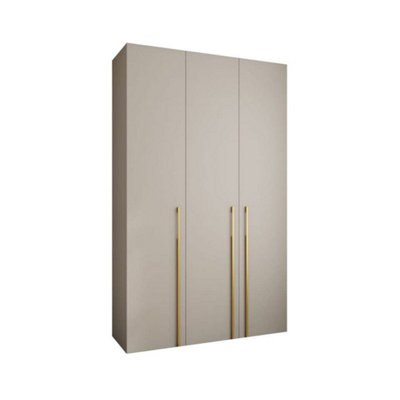 Elegant Cashmere Como 3 Hinged Door Wardrobe H2460mm W1500mm D500mm, Three Doors, Eleven Shelves, Two Hanging Rails, Gold Handles