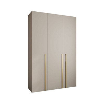 Elegant Cashmere Como 3 Hinged Door Wardrobe H2460mm W1600mm D500mm, Three Doors, Eleven Shelves, Two Hanging Rails, Gold Handles