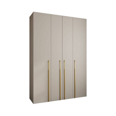 Elegant Cashmere Como 3 Hinged Door Wardrobe H2460mm W1700mm D500mm, Four Doors, Sixteen Shelves, Two Hanging Rails, Gold Handles