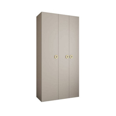 Elegant Cashmere Como I Hinged Door Wardrobe H2460mm W1300mm D500mm, Three Doors, Eight Shelves, Hanging Rail, Gold Handles