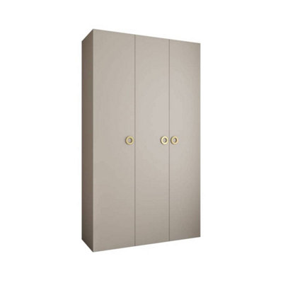 Elegant Cashmere Como I Hinged Door Wardrobe H2460mm W1400mm D500mm, Three Doors, Eleven Shelves, Two Hanging Rails, Gold Handles