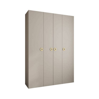 Elegant Cashmere Como I Hinged Door Wardrobe H2460mm W1700mm D500mm, Four Doors, Sixteen Shelves, Two Hanging Rails, Gold Handles