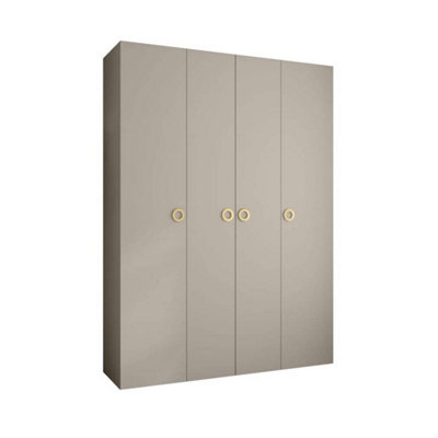 Elegant Cashmere Como I Hinged Door Wardrobe H2460mm W1800mm D500mm, Four Doors, Sixteen Shelves, Two Hanging Rails, Gold Handles