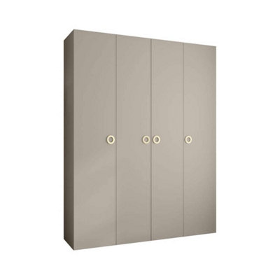 Elegant Cashmere Como I Hinged Door Wardrobe H2460mm W1900mm D500mm, Four Doors, Sixteen Shelves, Two Hanging Rails, Gold Handles