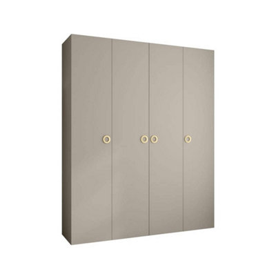 Elegant Cashmere Como I Hinged Door Wardrobe H2460mm W2000mm D500mm, Four Doors, Sixteen Shelves, Two Hanging Rails, Gold Handles