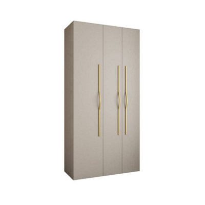 Elegant Cashmere Como II Hinged Door Wardrobe H2460mm W1200mm D500mm, Three Doors, Eight Shelves, One Hanging Rail, Gold Handles