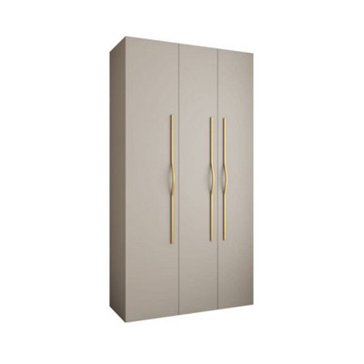 Elegant Cashmere Como II Hinged Door Wardrobe H2460mm W1300mm D500mm, Three Doors, Eight Shelves, One Hanging Rail, Gold Handles