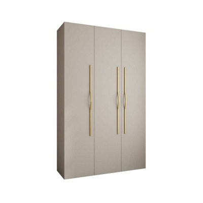 Elegant Cashmere Como II Hinged Door Wardrobe H2460mm W1500mm D500mm, Three Doors, Eleven Shelves, Two Hanging Rails, Gold Handles