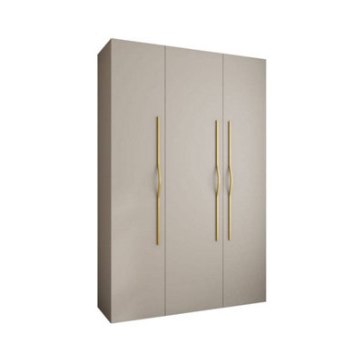 Elegant Cashmere Como II Hinged Door Wardrobe H2460mm W1600mm D500mm, Three Doors, Eleven Shelves, Two Hanging Rails, Gold Handles