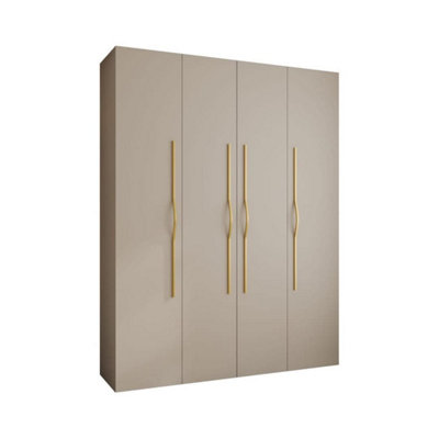 Elegant Cashmere Como II Hinged Door Wardrobe H2460mm W1900mm D500mm, Four Doors, Sixteen Shelves, Two Hanging Rails, Gold Handles