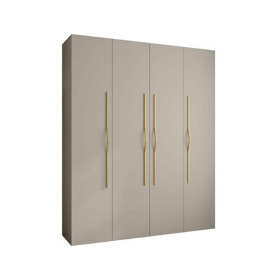 Elegant Cashmere Como II Hinged Door Wardrobe H2460mm W2000mm D500mm, Four Doors, Sixteen Shelves, Two Hanging Rails, Gold Handles