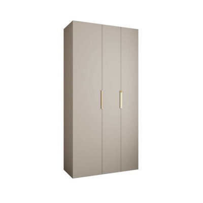 Elegant Cashmere Como IV Hinged Door Wardrobe H2460mm W1200mm D500mm, Three Doors, Eight Shelves, Hanging Rail, Gold Handles