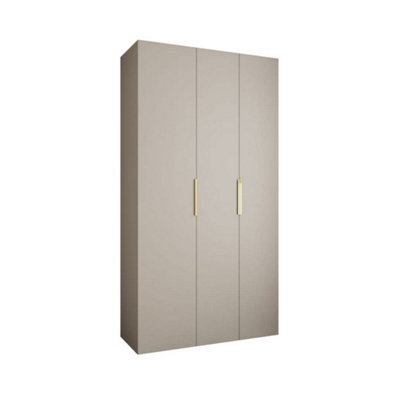 Elegant Cashmere Como IV Hinged Door Wardrobe H2460mm W1300mm D500mm, Three Doors, Eight Shelves, Hanging Rail, Gold Handles