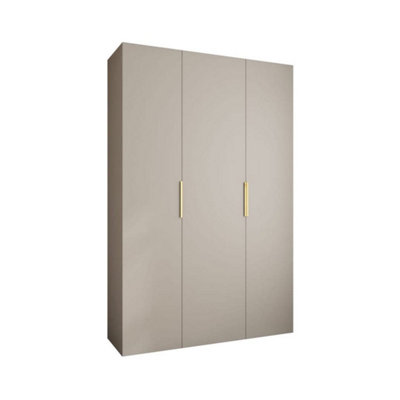 Elegant Cashmere Como IV Hinged Door Wardrobe H2460mm W1600mm D500mm, Three Doors, Eleven Shelves, Two Hanging Rails, Gold Handles