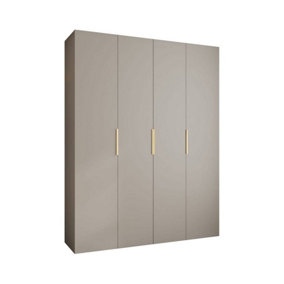 Elegant Cashmere Como IV Hinged Door Wardrobe H2460mm W1900mm D500mm, Four Doors, Sixteen Shelves, Two Hanging Rails, Gold Handles