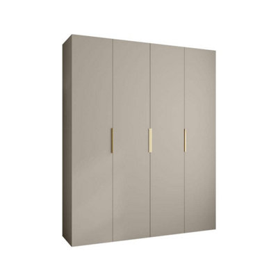 Elegant Cashmere Como IV Hinged Door Wardrobe H2460mm W2000mm D500mm, Four Doors, Sixteen Shelves, Two Hanging Rails, Gold Handles