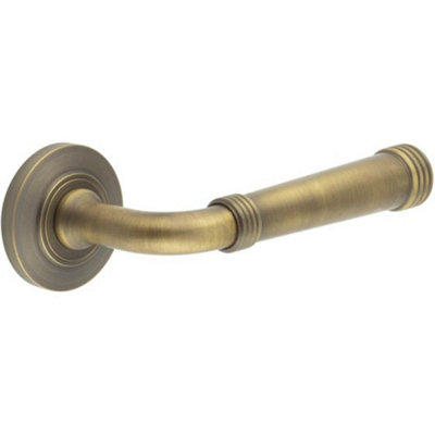 Elegant Chamfered Rose Door Handle in Antique Brass - Solid Brass Interior Handle