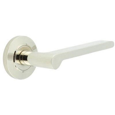 Elegant Chamfered Rose Door Handle in Polished Nickel Solid Brass - Interior Handle