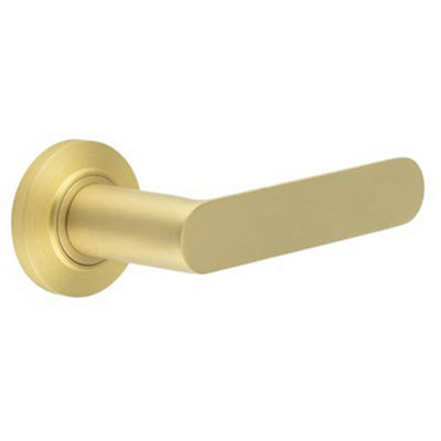 Elegant Chamfered Rose Satin Brass Door Handle for Home and Office - Solid Brass Interior Handle