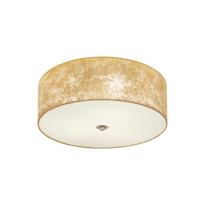 Elegant Champagne Circular Flush Ceiling Light with Gold Fabric Shade