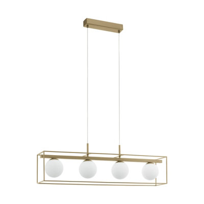 Elegant Champagne Pendant Ceiling Light with White Opal Glass Shade - E14 Bulb Compatible