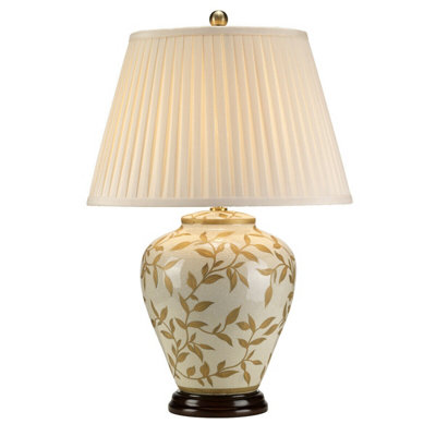Elegant Chinese Table Lamp with Cream Pleated Shade and Gold Accents