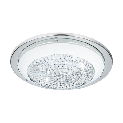 Elegant Chrome Flush Ceiling Light with Crystal Accents and LED Bulb