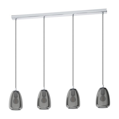 Elegant Chrome Pendant Ceiling Light with Black Transparent Glass Shade