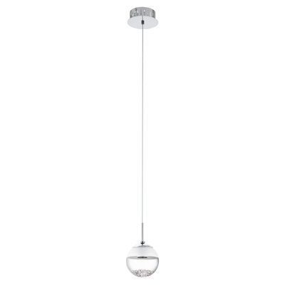Elegant Chrome Pendant Ceiling Light with White Clear Glass and Crystal Bulb