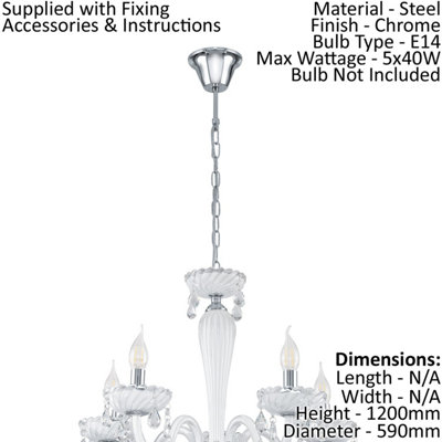 Elegant Chrome Pendant Ceiling Light with White Glass Droplets - 5 Bulb E14 Fixture