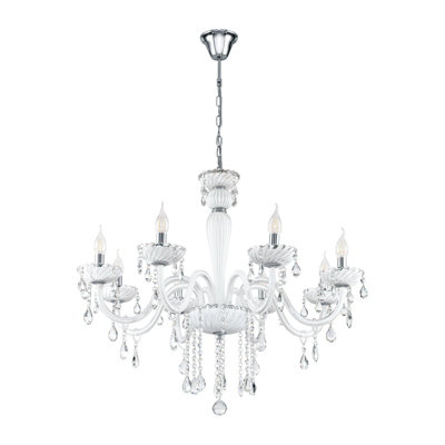 Elegant Chrome Pendant Ceiling Light with White Glass Droplets - E14 Bulbs