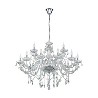 Elegant Chrome Plated Chandelier with Clear Glass Droplets - E14 Bulb Compatible