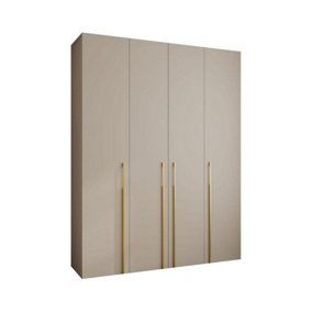 Elegant Como 3 Cashmere Hinged Door Wardrobe H2460mm W1900mm D500mm, Four Doors, Sixteen Shelves, Two Hanging Rails, Gold Handles