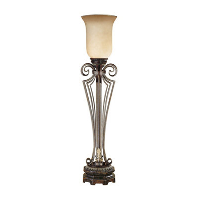 Elegant Cream and Amber Table Lamp with Bronze Base - LED E14 60W