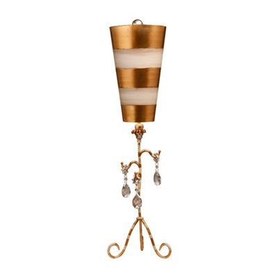 Elegant Cream and Gold Striped Table Lamp with Crystals and LED E27 Bulb