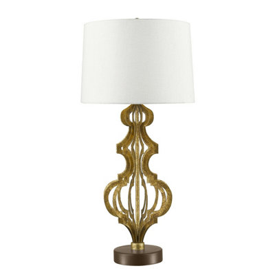 Elegant Cream Shade Table Lamp with Distressed Gold Base and LED Bulb