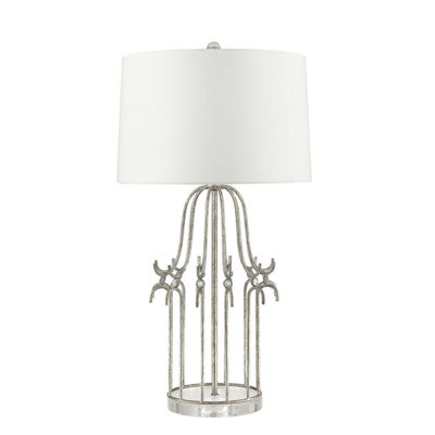 Elegant Cream Shade Table Lamp with Distressed Silver Finish for Modern Interiors