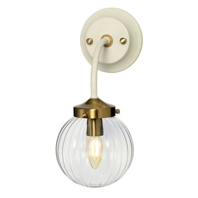 Elegant Cream Wall Light Sconce with Aged Brass Finish and E14 LED Bulb