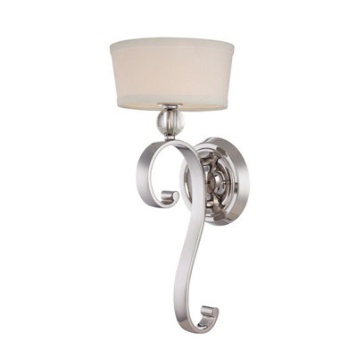 Elegant Curved Glass Orb Wall Light with Linen Shade and Imperial Silver Finish