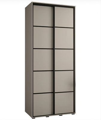 Elegant Dakota IV Sliding Door Wardrobe W1200mm H2350mm D600mm with Mirrored Door in Cashmere & Black Finish