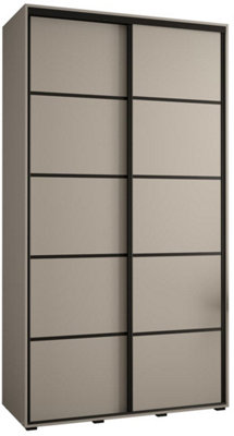 Elegant Dakota IV Sliding Door Wardrobe W1400mm H2350mm D600mm in Cashmere & Black Finish