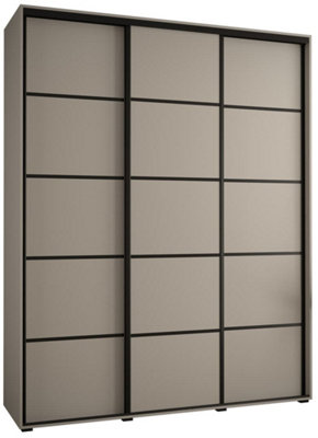 Elegant Dakota IV Sliding Door Wardrobe W1900mm H2350mm D600mm in Cashmere & Black Finish