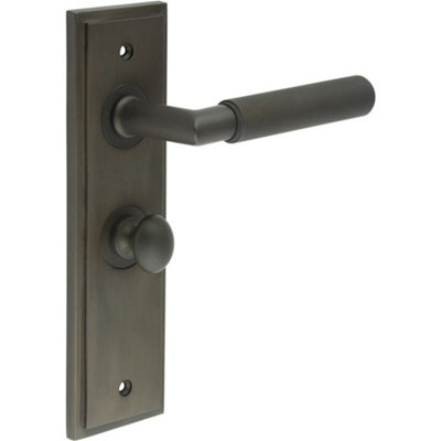 Elegant Dark Bronze Bathroom Door Handle Backplate and Turn Release - Solid Brass Interior Handle