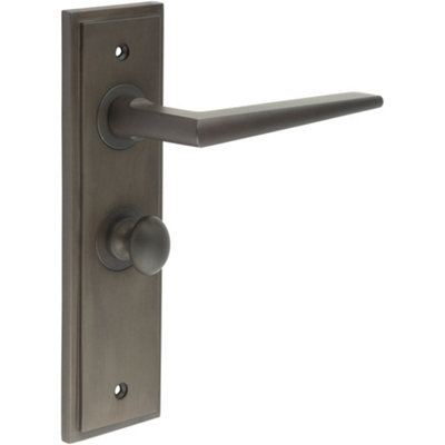 Elegant Dark Bronze Bathroom Door Handle with Backplate and Turn & Release Mechanism - Solid Brass Interior Handle