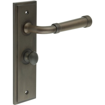 Elegant Dark Bronze Bathroom Door Handle with Backplate and Turn Release Mechanism - Solid Brass Interior Handle